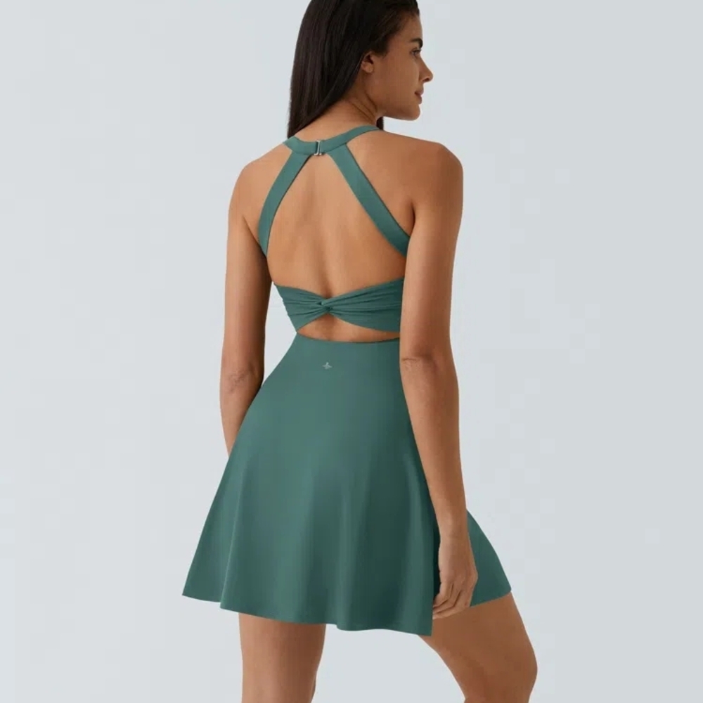 Halara Backless Twisted Flare Active Dress-Longer Length-Easy Peezy Small